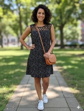 Papaya Polka Dots Woman Dress. Black and white sleeveless Woman mini dress.